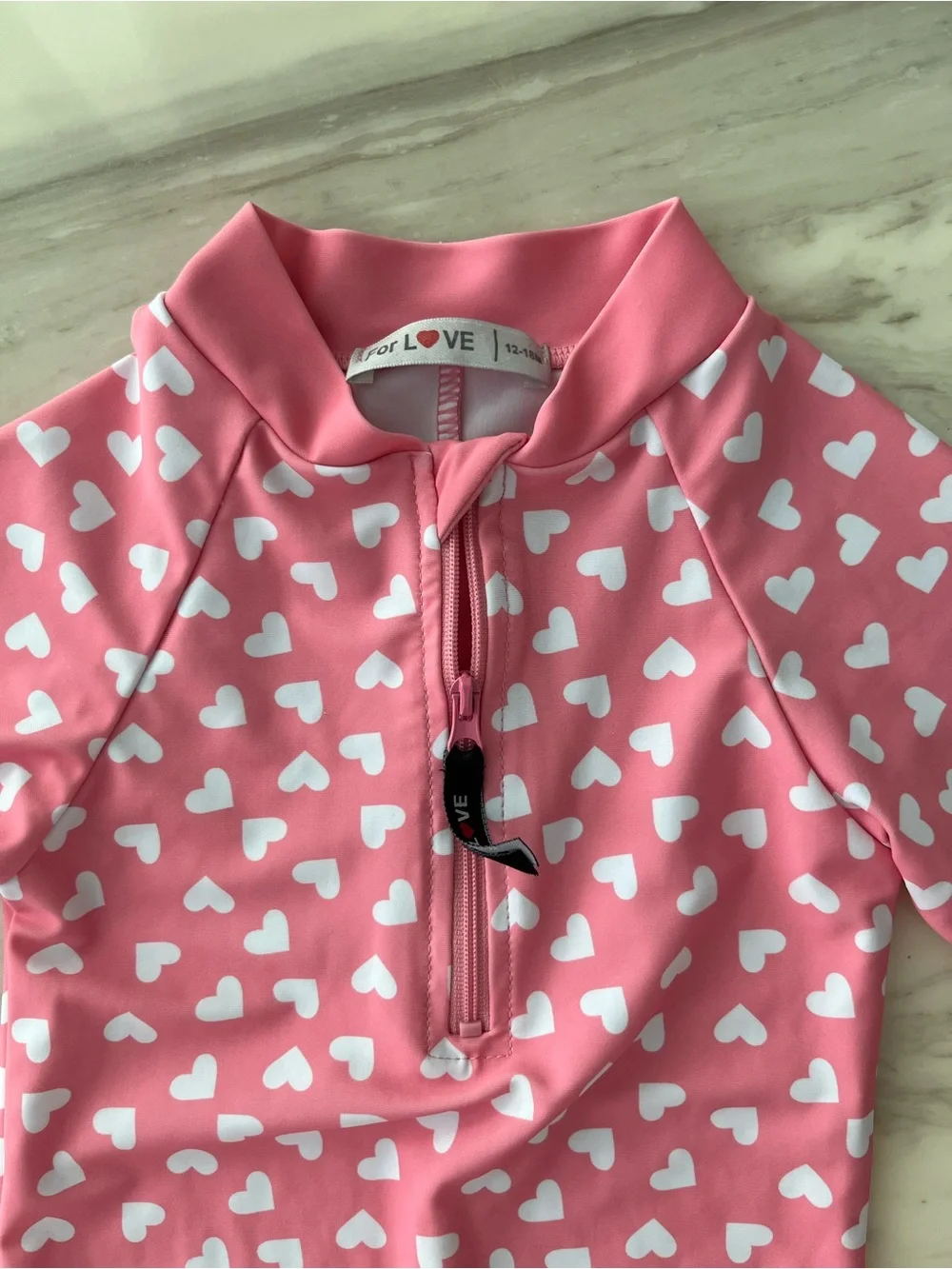 Girls' Pink Heart One-Piece Swim Suit with Front Zip